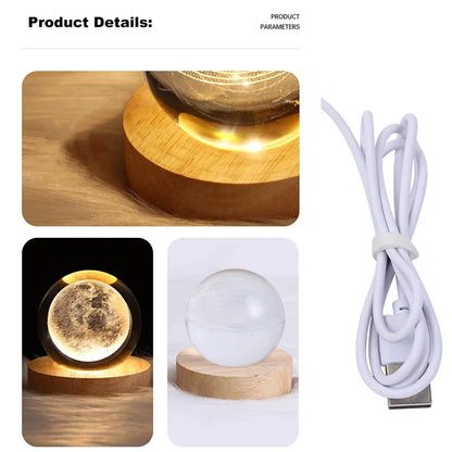 3D Moon Galaxy Crystal Ball USB LED Table Lamp